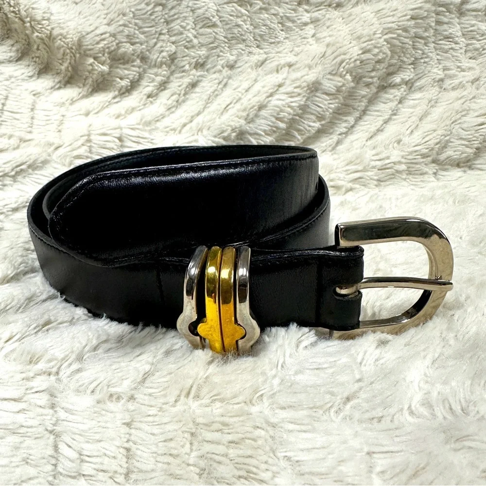 Vero Cuoio Gold & Silver Hardware Black Leather Belt, 48/95 EUC